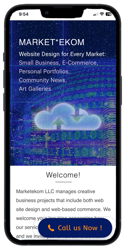 Marketekom website shown on a phone